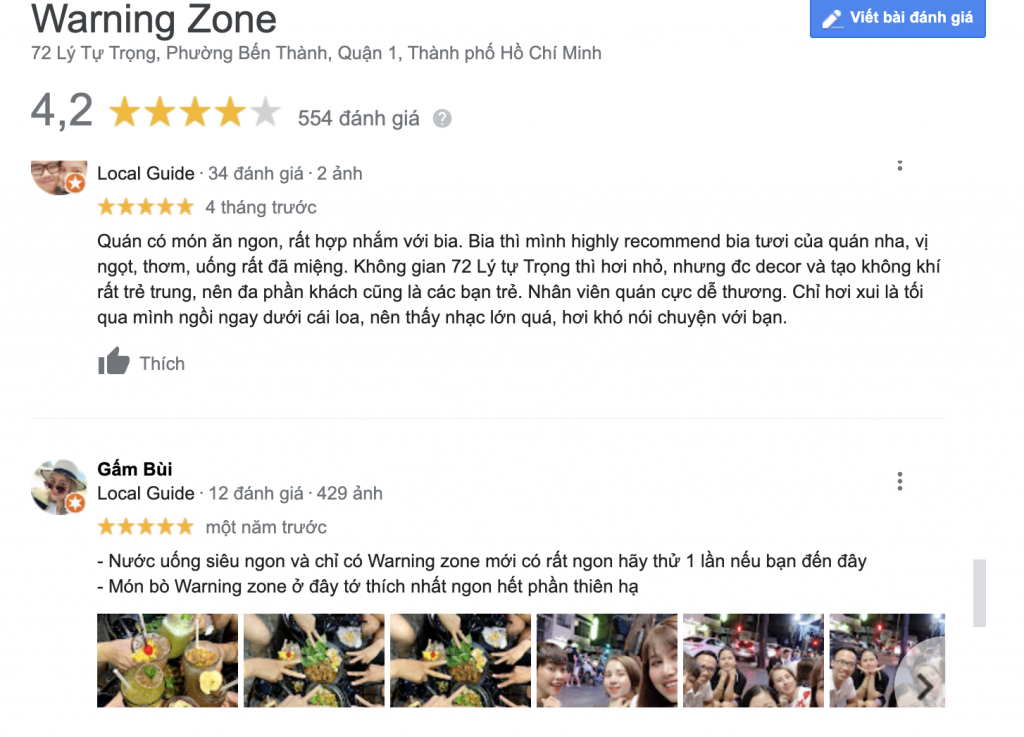 review cua khach hang ve warning zone ly tu trong